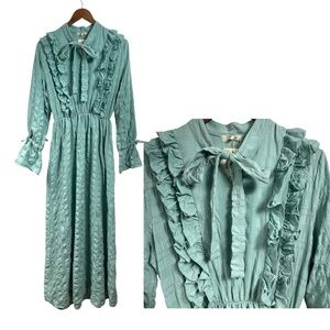 NWT Boho Peasant Dress Teal LG Cottage Maxi Prairie Maid Victorian Vintage Retro
